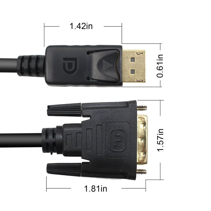DP to DVI, TecBillion Gold Plated DisplayPort to DVI Cable, 6 Feet, Pack of 2 N6
