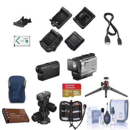 Sony HDR-AS50 Full HD Action Cam - Bundle With 32GB MicroSDHC U3 Card, Camera Case, Spare Battery, Cleaning Kit...