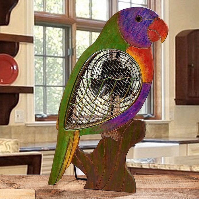 Lorikeet (Tropical Bird) Shaped Decorative Tabletop Portable Fan with Bonus Vibration and Sound Dampening Pad