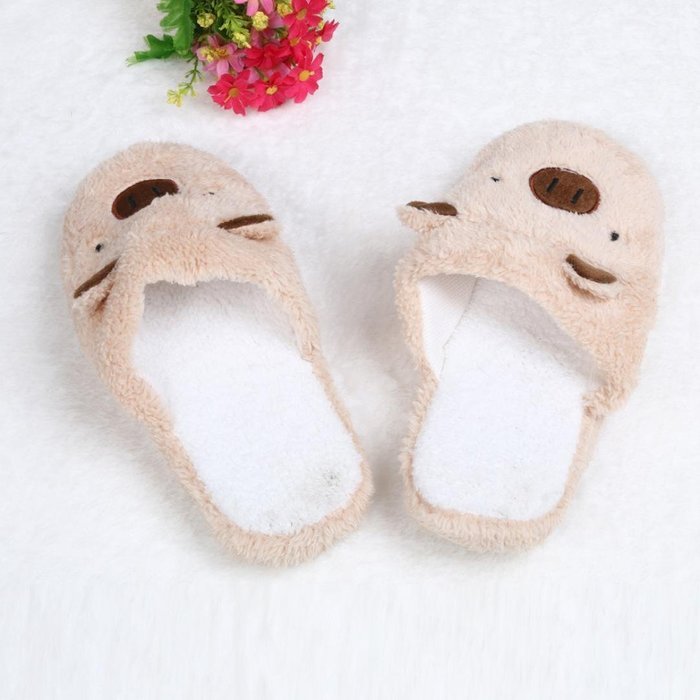 AutumnFall Lovely Pig Home Floor Soft Stripe Slippers Female Shoes (44, Coffee) N3