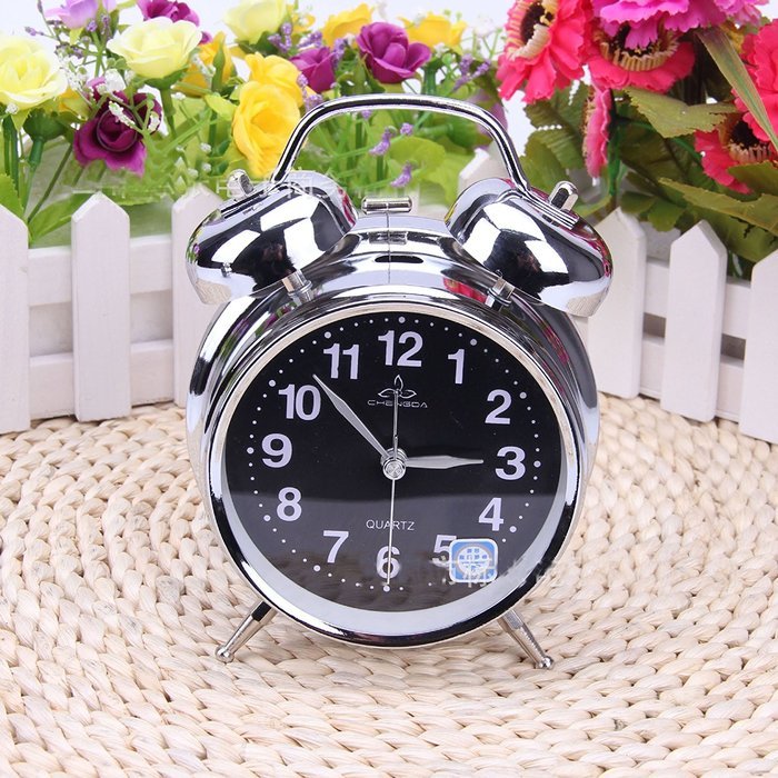 Surborder Shop Mute 4 inch metal Twin Bell Analog Alarm Clock Loud Alarm Clock- Silver & Black