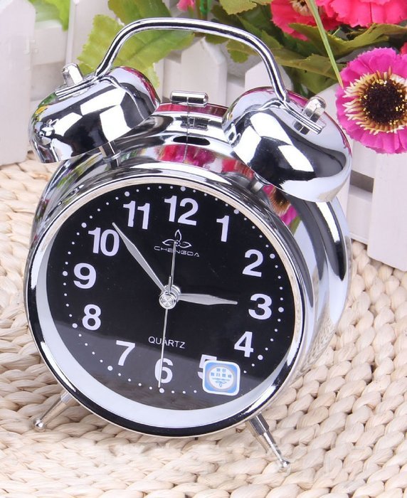 Surborder Shop Mute 4 inch metal Twin Bell Analog Alarm Clock Loud Alarm Clock- Silver & Black N2