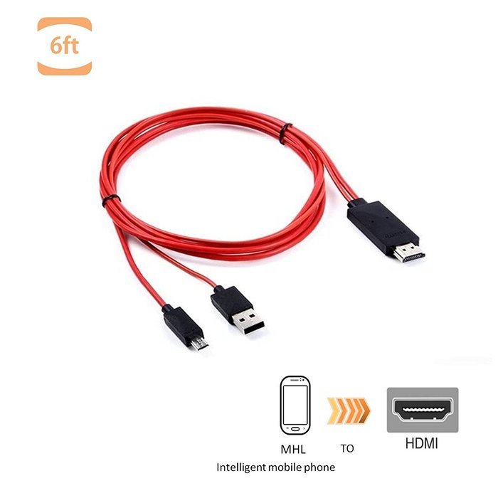 Eriotpy 6.5 Feet / 2 Meter Long MHL Micro USB to HDMI 1080P HDTV 11 Pin Audio Video Mirroring Adapter Cable Cord N2