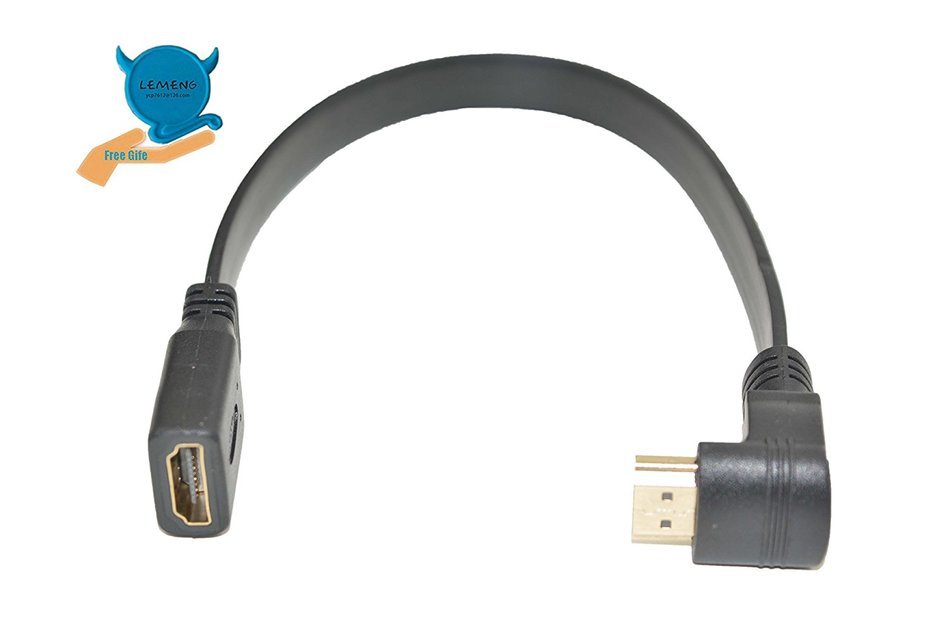 LEMENG 1FT Flat Slim High Speed HDMI Extension Cable A Female to 90 Degree Up Angle A Male Cable N6