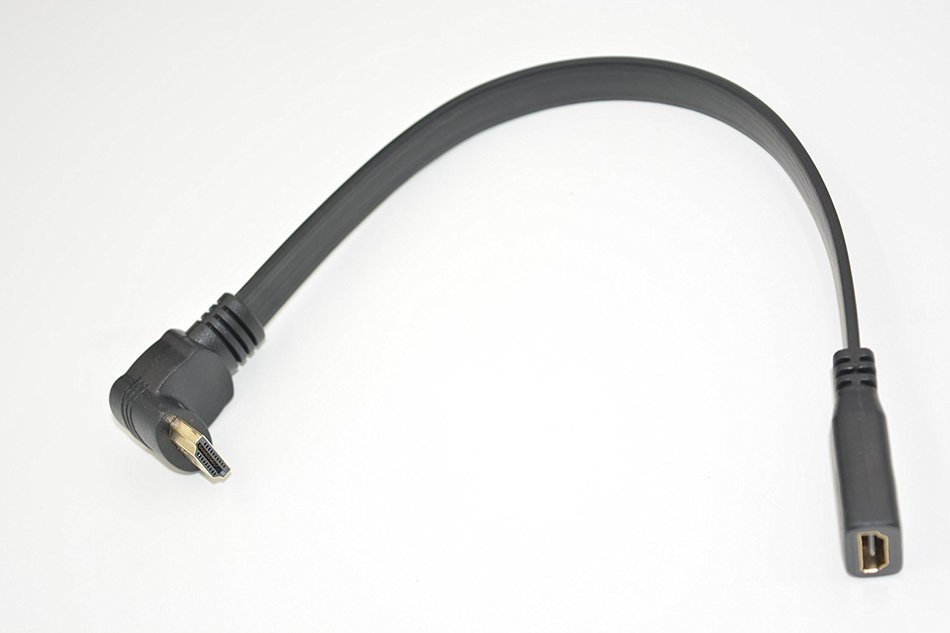 LEMENG 1FT Flat Slim High Speed HDMI Extension Cable A Female to 90 Degree Up Angle A Male Cable N7