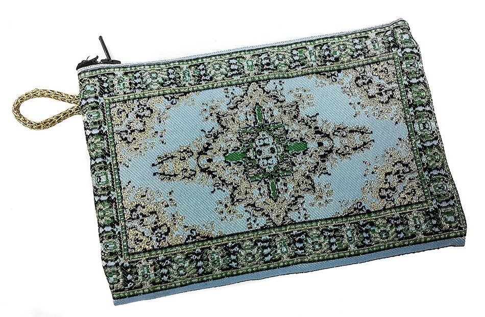 Green Design Rosary Icon Pouch Tapestry Prayer Keepsake Case Holy Land 5.7"