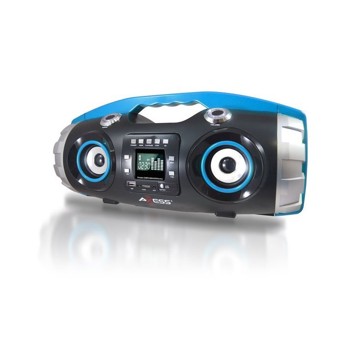 AXESS PBBT2709BL Portable Bluetooth FM Radio/CD/MP3/USB/SD Heavy Bass Boombox (Blue) N5