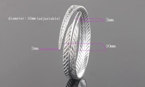 New Fashion Jewelry Women's Silver Plated Feather Open Cuff Bangle Bracelet N6