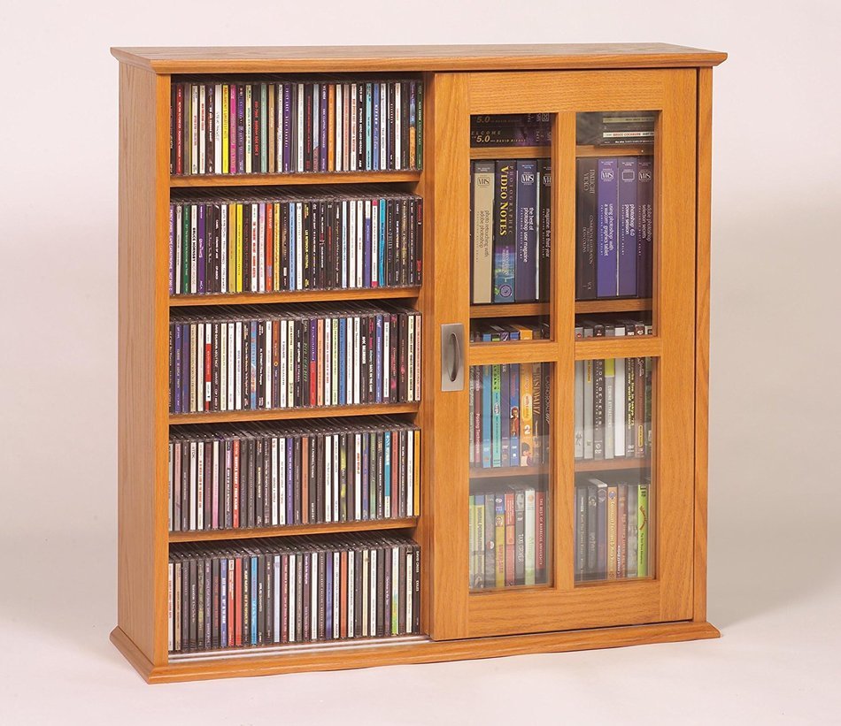 Leslie Dame MS-350W Wall Mounted Sliding Door Mission Style Media Storage Cabinet, Walnut