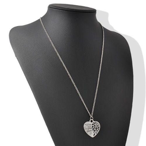 Women 18" Silver Mother and daughter Forever" Heart Pendant Necklace Chain Gift