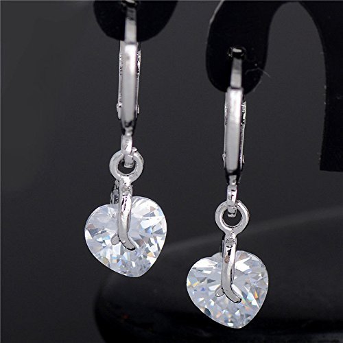 New Arrival! Silver Fashion Heart Gemstone Dangle Earrings Hot Sale