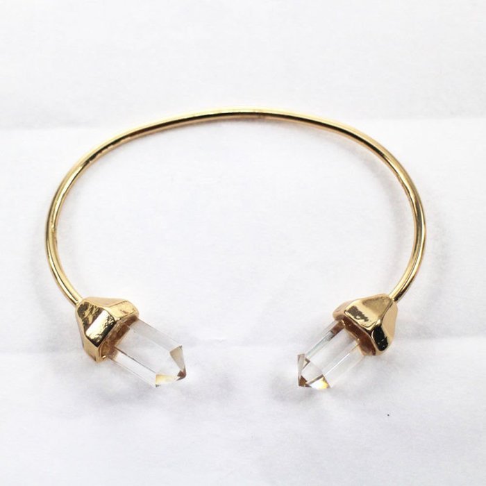 Womens Gold Plated Alloy Cylinder Crystal Copper Wire Cuff Bangle Bracelet