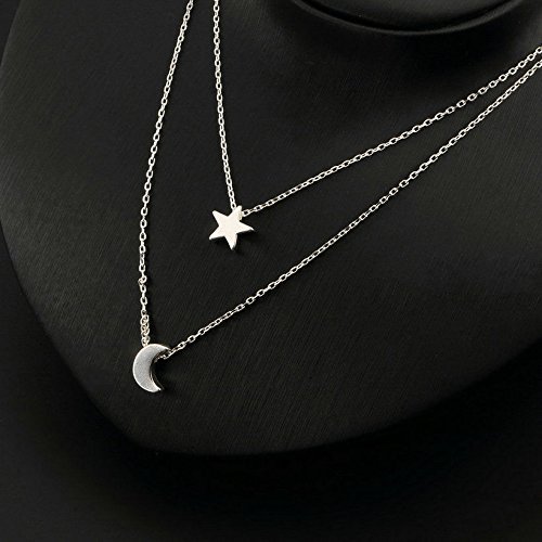 New Fashion Women's Double Chain Moon Star Charm Necklace Pendant Gift UL