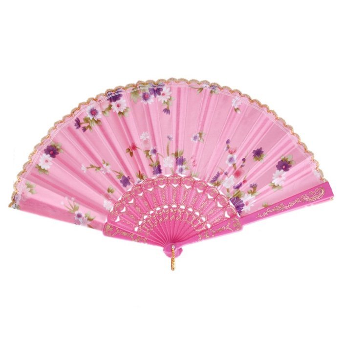 Retro Folding Spanish Floral Fabric Lace Dance Wedding Party Hand Fan - Red