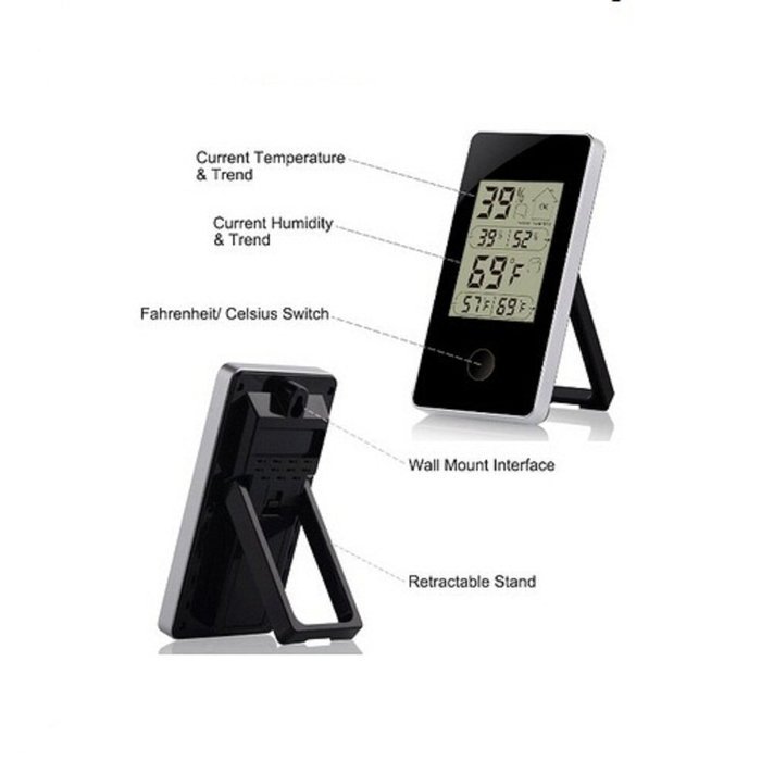 DYKIE RS8428B5-BK Indoor Thermometer Hygrometer Monitor Black N4