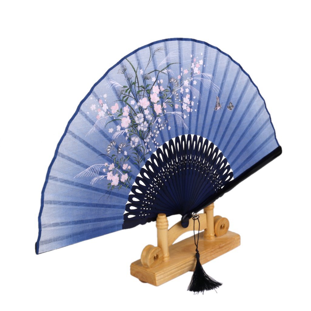 Hollow Rib Flower Hand Fan Folding Fan Pocket Fan (Blue) N7 free image ...