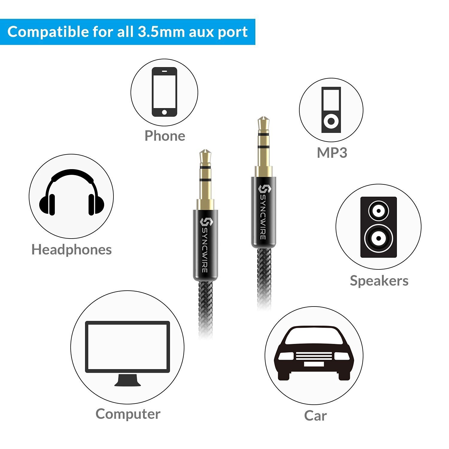 Syncwire Aux Cable Mm Nylon Braided Auxiliary Audio Cable Series