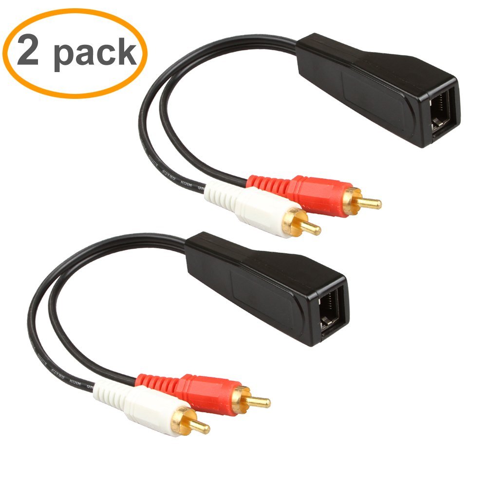 RELPER 2 Pack 3 RCA to RJ45 Balun Component Video and Audio Extender