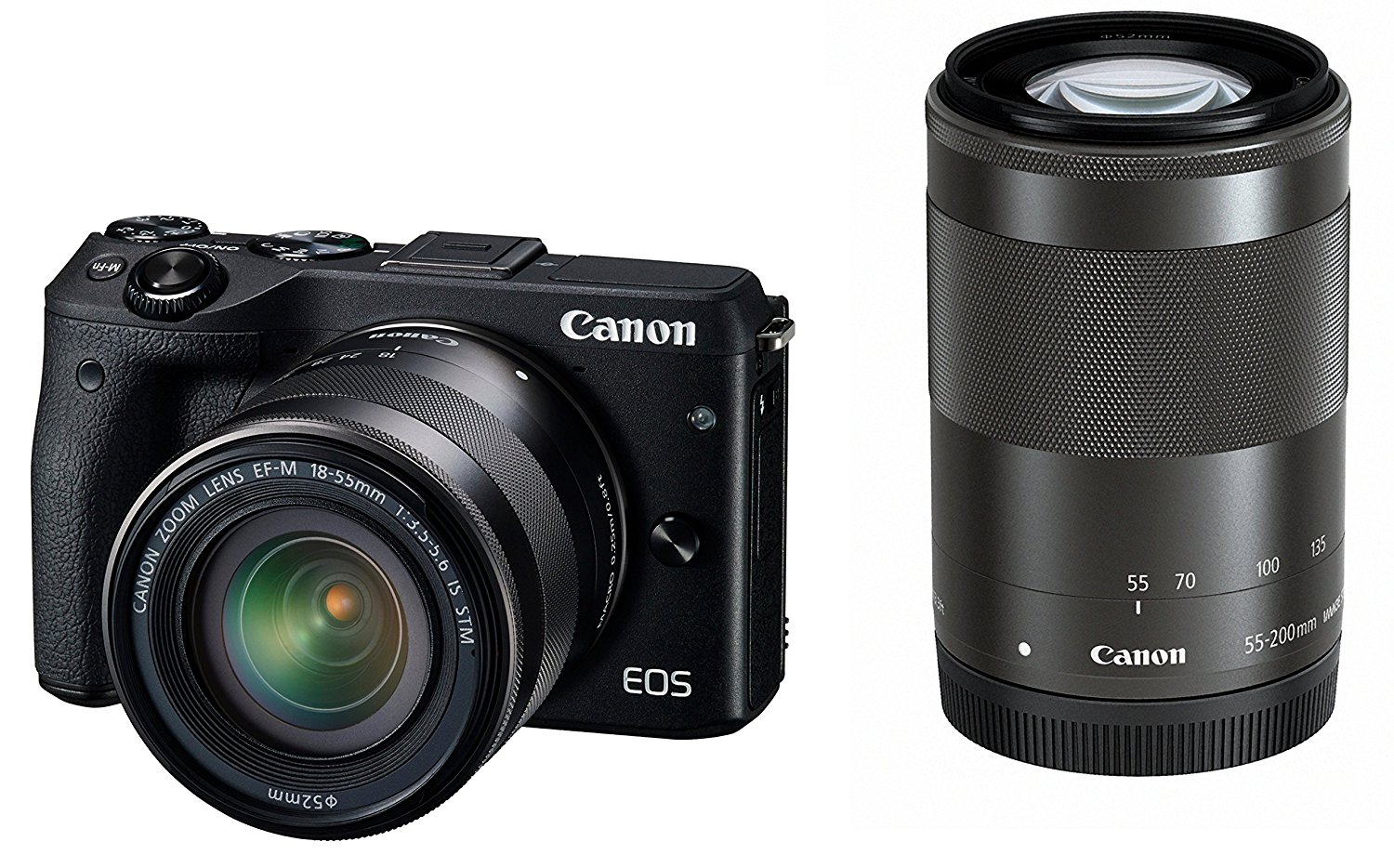 Canon EOS M3 Mirrorless Camera (Black) with EF-M 18-55mm IS STM and EF ...