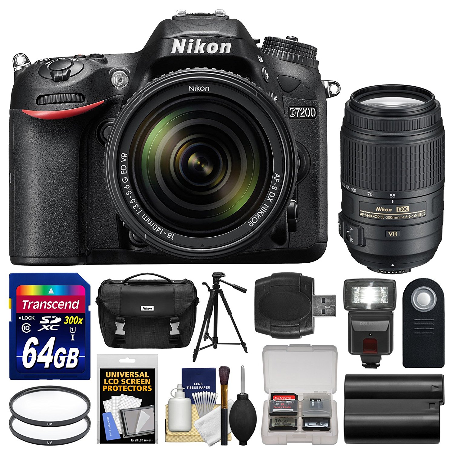 Nikon D7200 Wi Fi Digital SLR Camera & 18 140mm VR DX & 70 300mm VR