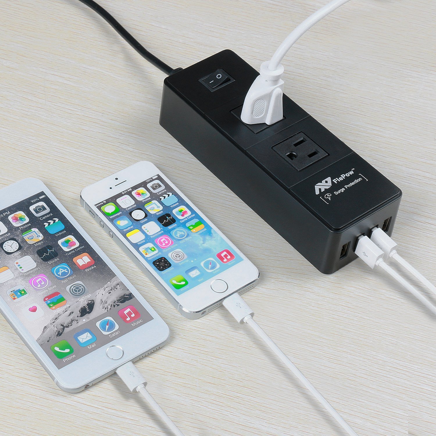 FlePow Portable Power Strip Surge Protector Travel Charger with 2 AC ...