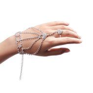 Silver Tone Bracelet Bangle Slave Chain Link Finger Ring Hand Harness
