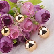 Prom Gold Plated Double Ball Two Sided Faux Pearl Dangle Bubble Earrings