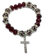 Dark Red Beads Silver Rosary Hand Bracelet Ornament Zircons Cross Holy Land