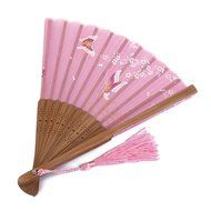 ROSENICE Chinese /Japanese Folding Hand Fan 21CM - Butterfly Sakura Pattern (Pink)