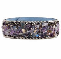 Gaobei Handmade Punk Style Womens Bangle Natural Crystals Stones and Crystal Inlay Soft Velvet Leather Wrap Bracelets
