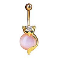 Rhinestone Crystal Fox Body Piercing Jewelry Dangle Belly Bar Button Navel Ring