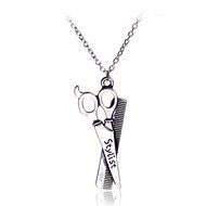 Women's Fashion Silver Hairdresser Scissors Comb Stylist Pendant Chain Necklace