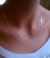 XMAS GIFT Fashion Women double Chain leaves Silver Plated Charm necklace pendant