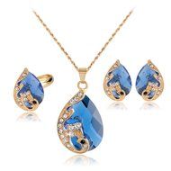 5 Colors Party Wedding Rhinestones Glass Necklace Earrings Ring Jewellery Set N3