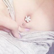Rhinestone Flower Navel Ring Gold Plated Belly Button Bar Body Piercing Jewelry