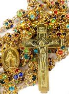 Colorful Zircon Beads Golden Rosary Catholic Necklace Miraculous Medal Cross