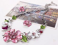 3 X New White Gold Plated Oil Drip Rhinestone Flower Statement Bib Necklace Earrings