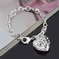 Fashion Women Lady Silver Plated Charm Heart Crystal Chain Bracelet Bangle
