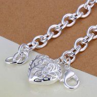 Fashion Women Lady Silver Plated Charm Heart Crystal Chain Bracelet Bangle N2