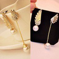 1 Pair Women Elegant Wings Rhinestone Ear Stud Gold Dangle Earrings Jewelry NEW N4