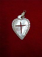 Mother of Pearl Pendant Heart Shape with Crucifix Cross Hand Made Jerusalem