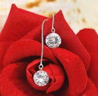 Fashion 18k White Gold GP Crystal 3A CZ lady Earrings ear line HOT Silver Plated