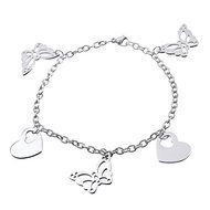 1PC 22cm Women Stainless Steel Silver Chain Bracelet With Heart Butterfly Charm