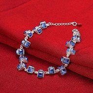 925 Silver Plated Blue Gem Women Wedding Sapphire Bracelet Bangle Jewelry N2