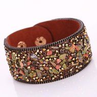 AutumnFall&reg; Womens Simulated Gemstones Beaded Leather Wrap Around Bracelet (Black)