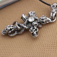 New Hot Good Fashion Men's Jewelry Stainless Steel Skull Snake Pendant Necklace