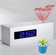 White Fashion Laser Projecting Alarm Clock FM Radio Time Date Temperature Projector,Digital Desk Calendar N4