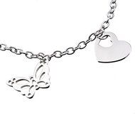1PC 22cm Women Stainless Steel Silver Chain Bracelet With Heart Butterfly Charm N2