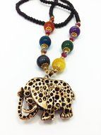 QTMY Elephant diamond Rhinestone Black bead Choker Necklace long Chain Bohemian Jewelry with Pendant for Women... N4