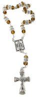 Car Rearview Mirror Rosary Dark Yellow Crystals Beads &amp; Zircons Cross Jerusalem